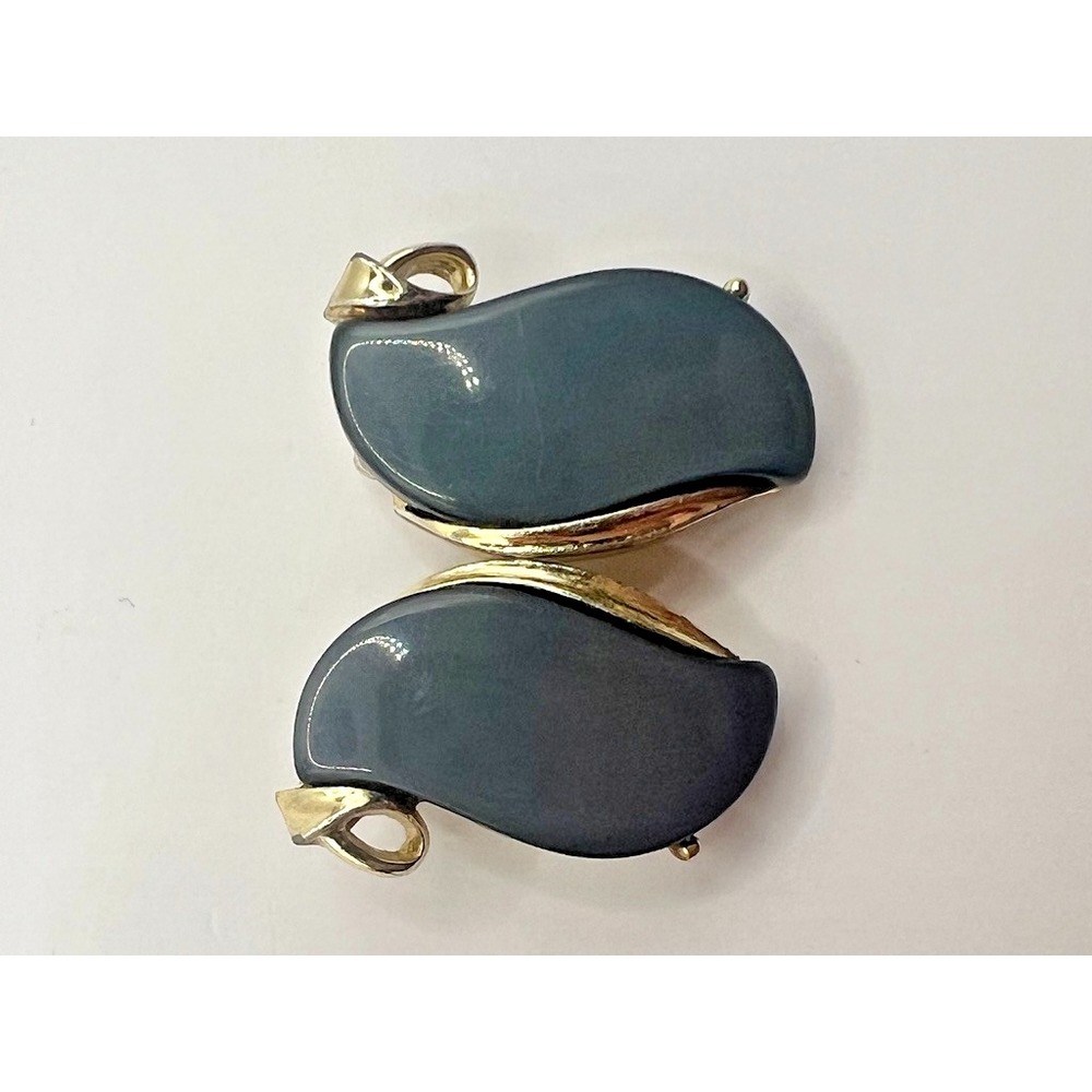 Vintage Lisner Clip-On Earrings Gold Tone Gray Lucite Mid Century Modern Costume